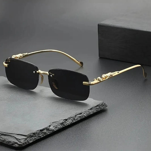 Leopard Print Rimless Square Sun Glasses