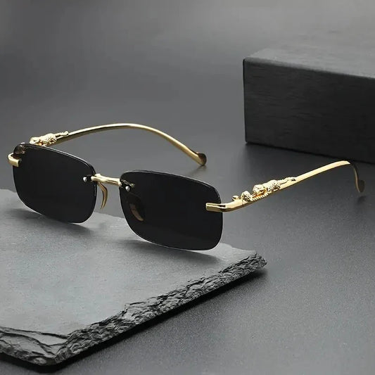 Leopard Print Rimless Square Sun Glasses