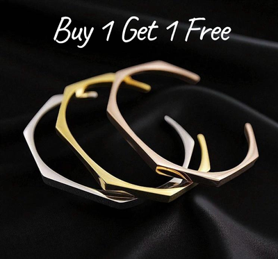 Stainless Steel Hexagon Cuff Bangle 2 Sets