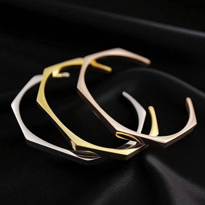 Stainless Steel Hexagon Cuff Bangle 2 Sets