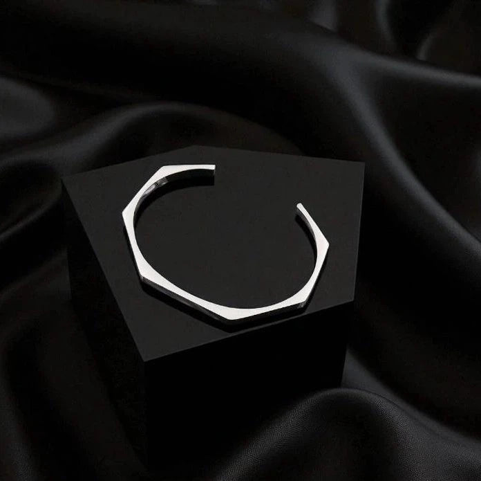 Stainless Steel Hexagon Cuff Bangle 2 Sets