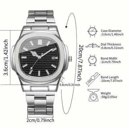 Square Scale Calendar Dial Quartz Wristwatch
