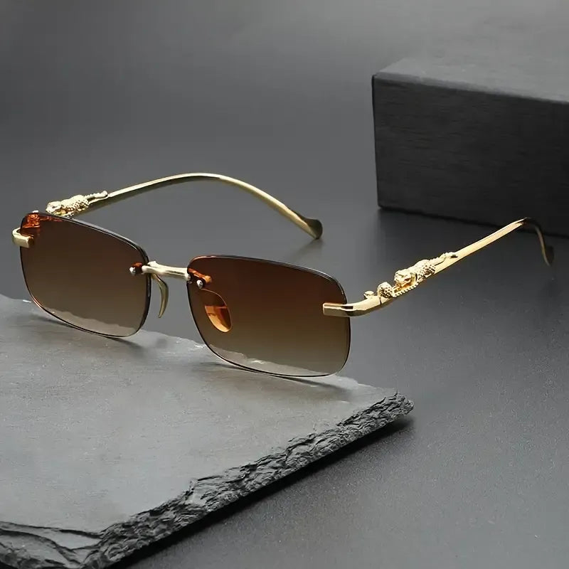 Leopard Print Rimless Square Sun Glasses