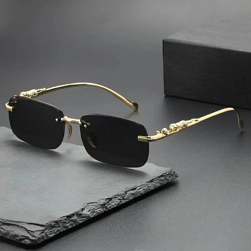 Leopard Print Rimless Square Sun Glasses