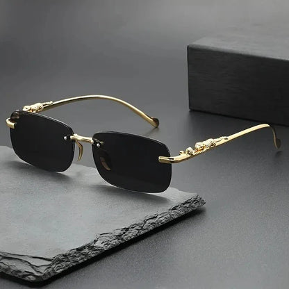 Leopard Print Rimless Square Sun Glasses