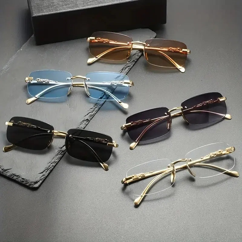 Leopard Print Rimless Square Sun Glasses
