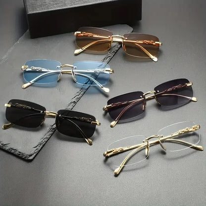 Leopard Print Rimless Square Sun Glasses